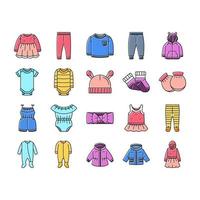 baby kind zuigeling mode kleding pictogrammen reeks vector