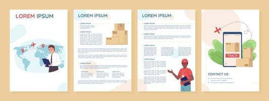 koerier en post- Diensten vlak vector brochure sjabloon. bijhouden pakketten met app boekje, brochure afdrukbare kleur ontwerpen. bewerkbare tijdschrift bladzijde, rapporten uitrusting met tekst ruimte