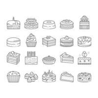 taart verjaardag voedsel toetje partij pictogrammen reeks vector