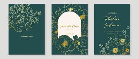 luxe bruiloft uitnodiging kaart achtergrond vector. versieren met elegant botanisch bloemen gouden lijn kunst structuur sjabloon achtergrond. ontwerp illustratie voor bruiloft en vip Hoes sjabloon, spandoek. vector