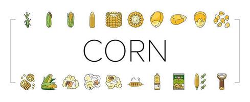 maïs maïs groente, maïskolf zoet pictogrammen reeks vector