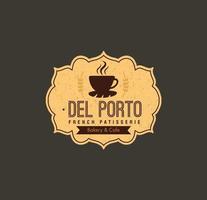 del porto cafe logo met koffie beker. vector