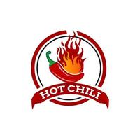 heet chili logo voedsel etiket of sticker. concept voor boeren markt, biologisch voedsel, natuurlijk Product ontwerp.vector illustratie. Chili peper pittig restaurant logo in wit geïsoleerd, vector eps 10