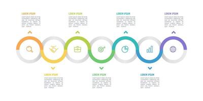 bedrijf gegevens visualisatie. tijdlijn infographic cirkel met pictogrammen. 7 stappen of opties infografisch. vector illustratie.