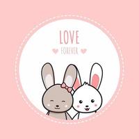 schattig konijn konijn paar liefde voor altijd behang icoon tekenfilm illustratie schattig konijn konijn vrienden voor altijd behang icoon tekenfilm illustratie vector