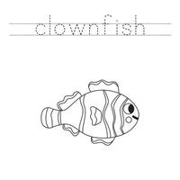 spoor de brieven en kleur tekenfilm clown vis. handschrift praktijk voor kinderen. vector