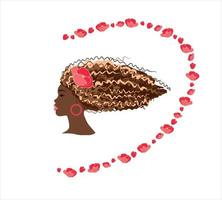 een mooi jong Afrikaanse vrouw met gekruld blond haar, en bloemen Aan haar hoofd vector
