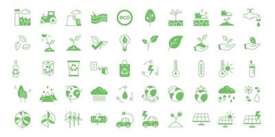 een reeks van gemakkelijk groen vector pictogrammen Aan de thema van ecologie, recyclen, klimaat behoud en de omgeving.