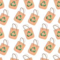 herbruikbaar klant zak met recycling teken. vector vlak naadloos patroon, eco concept.