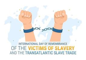 Internationale dag van herinnering van de slachtoffers van slavernij en transatlantisch slaaf handel hand- getrokken illustratie met gebroken handboeien Aan hand- ontwerp vector