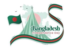 gelukkig onafhankelijkheid dag van Bangladesh Aan maart 26e illustratie met golvend vlag en zege vakantie in vlak hand- getrokken voor landen bladzijde Sjablonen vector