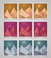 abstract vlak minimalistische landschap ontwerp reeks met verschillend kleuren. winter bergen verkoudheid besneeuwd seizoen met dag, nacht tafereel. vector