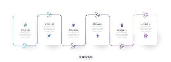 vector infographic labelontwerpsjabloon met pictogrammen en 6 opties of stappen. kan worden gebruikt voor procesdiagram, presentaties, workflowlay-out, banner, stroomschema, infografiek.