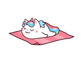 tekenfilm schattig kawaii slapen caticorn karakter vector