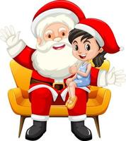 kerstman zittend op zijn schoot met schattig meisje op witte achtergrond vector