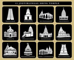 12 heer shiva tempels vector icoon. 12 jyotirlinga's tempel. shiva tempels icoon illustratie. zwart en wit shiv mandir.