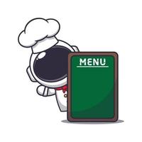 schattig chef luiaard mascotte tekenfilm karakter met menu bord. vector