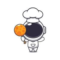 schattig chef astronaut mascotte tekenfilm karakter met snoep maan. vector