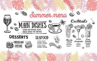 zomer menu, sjabloon ontwerp. voedsel folder. hand getekend stijl. vector illustratie