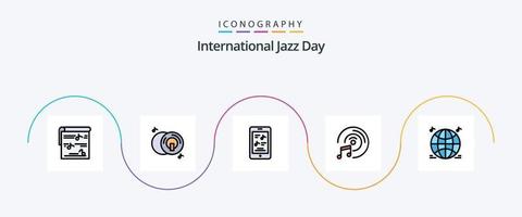 Internationale jazz- dag lijn gevulde vlak 5 icoon pak inclusief muziek. multimediaal. multimediaal. muziek. telefoon vector