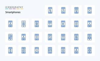 25 smartphones blauw icoon pak vector