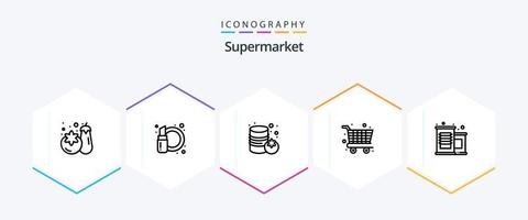 supermarkt 25 lijn icoon pak inclusief . groente. supermarkt. supermarkt. kar vector