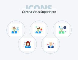 corona virus super held vlak icoon pak 5 icoon ontwerp. dokter. apotheker. laboratorium. ziekenhuis. mannetje vector