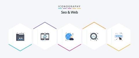 seo en web 25 vlak icoon pak inclusief webpagina. seo. zakenman. gebruiker. web vector