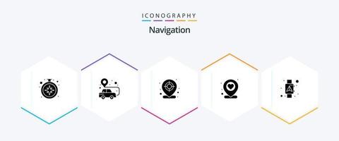 navigatie 25 glyph icoon pak inclusief navigator. GPS. pijl. kaart pin. plaats vector