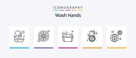 wassen handen lijn 5 icoon pak inclusief wassen. handen. coronavirus. ontsmettingsmiddel. lotion. creatief pictogrammen ontwerp vector