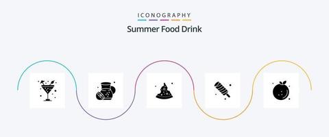 zomer voedsel drinken glyph 5 icoon pak inclusief voedsel. citrus. pizza. maaltijd. voedsel vector