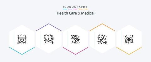 Gezondheid zorg en medisch 25 lijn icoon pak inclusief zorg. medisch. stethoscoop. Gezondheid. hart bescherming vector