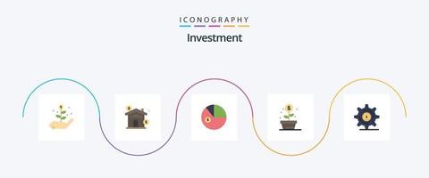 investering vlak 5 icoon pak inclusief geld. bedrijf. gegevens. geld. groei vector