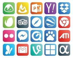 20 sociaal media icoon pak inclusief ati snelle tijd reizen boodschapper chroom vector