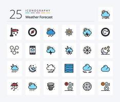 weer 25 lijn gevulde icoon pak inclusief klimaat. zon. het weer. regen. weer vector