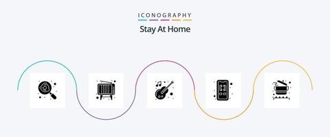 blijven Bij huis glyph 5 icoon pak inclusief Koken pot. inkomend uitgaand. gitaar. huis. telefoontje doorsturen vector