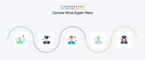 corona virus super held vlak 5 icoon pak inclusief . politie. mannetje. vrouw. Gezondheid vector