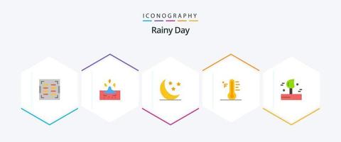 regenachtig 25 vlak icoon pak inclusief het weer. temperatuur. maan. zon. licht vector