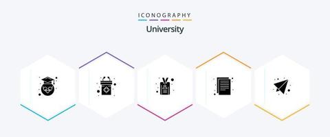 Universiteit 25 glyph icoon pak inclusief papier. papier. kaart. notities. documenten vector