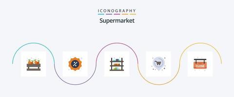 supermarkt vlak 5 icoon pak inclusief markt. echt. kopen. De volgende. verkopen vector