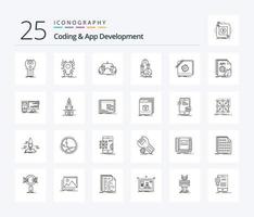 codering en app ontwikkeling 25 lijn icoon pak inclusief chemie. virus. app. mobiel vector