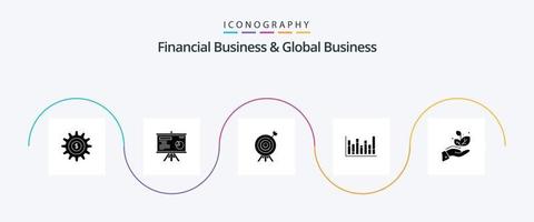 financieel bedrijf en globaal bedrijf glyph 5 icoon pak inclusief groei. omlaag. doelwit. omhoog. diagram vector