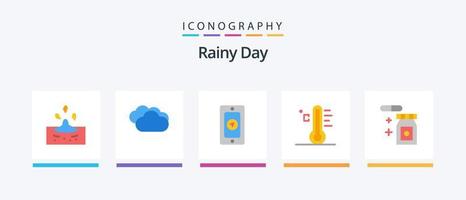 regenachtig vlak 5 icoon pak inclusief regenachtig. temperatuur. mobiel. zon. licht. creatief pictogrammen ontwerp vector