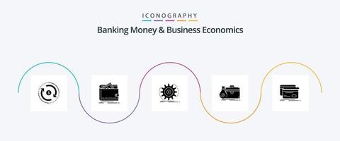bank geld en bedrijf economie glyph 5 icoon pak inclusief geval. aktentas. persoonlijk. geld. inkomen vector