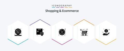 boodschappen doen en ecommerce 25 glyph icoon pak inclusief winkelen. korting. kenteken. winkelen. kar vector