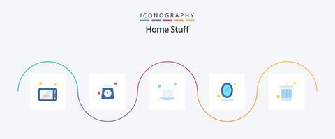 huis dingen vlak 5 icoon pak inclusief vuilnisbak. koffie. Scherm. interieur vector