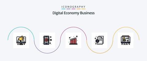 digitaal economie bedrijf lijn gevulde vlak 5 icoon pak inclusief web. dollar. groei. instelling. code vector