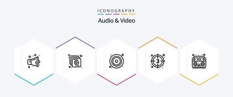 audio en video 25 lijn icoon pak inclusief geluid. geluid. DVD. video. film vector