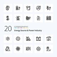 20 energie bron en macht industrie lijn icoon pak Leuk vinden auto accu natuur accumulator fabriek vector