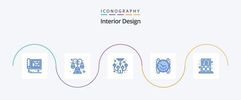 interieur ontwerp blauw 5 icoon pak inclusief huis. horloge. lamp. tijd. versieren vector
